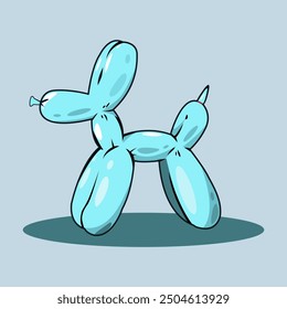 vector illustration of blue Cartoon Balloon Dog. isolated light blue background ,Doodle illustration