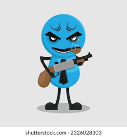 vector illustration of a blue cartoon character carrying a rifle.