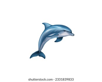 Vector illustration of a blue cartoon dolphin in a jump on a white background