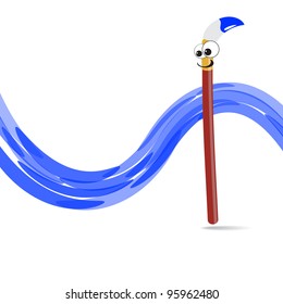 Vector illustration of blue cartoon paintbrush