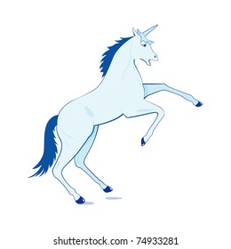 Vector illustration of blue cartoon unicorn