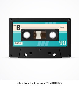 Vector Illustration Blue Cassette Tape isolated isolated on a white background. 