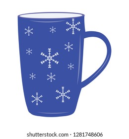 Vector illustration of blue ceramic mug with snowflakes