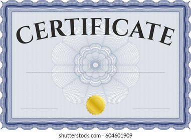Ilustración vectorial de la plantilla de certificado azul o de la plantilla de diploma. Fondo complejo. Patrón vectorial que se utiliza en moneda y diplomas.Diseño superior. 
