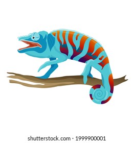 Vector illustration of a blue chameleon with bright spots. 