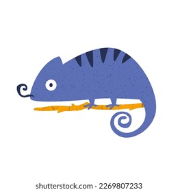 Vector illustration of a blue chameleon in a modern trendy flat style. Colorful art print, graphic design