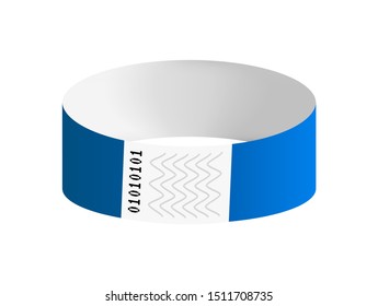 Vector illustration of blue cheap empty bracelet or wristband. Sticky hand entrance event paper bracelet isolated on a white background. Template or mock up suitable for various uses of identification