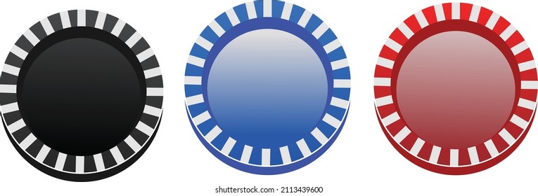 vector illustration of blue chip icon,red chip, black chip 