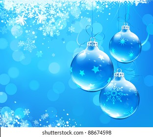 Vector illustration of Blue christmas abstract background with cool snowflakes and Christmas decorations
