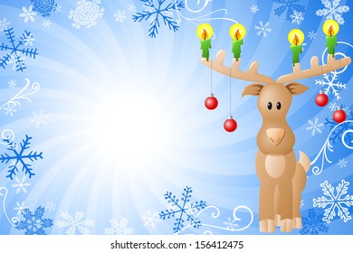 vector illustration of a blue christmas background with reindeer