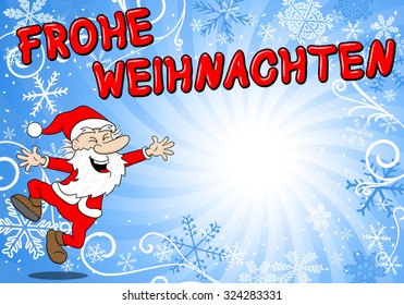 vector illustration of a blue christmas background with santa claus
Frohe Weihnachten (german) = Merry Christmas