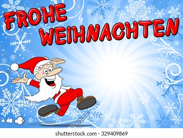 vector illustration of a blue christmas background with santa claus
Frohe Weihnachten (german) = Merry Christmas