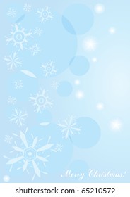 Vector illustration of blue Christmas background with snowflakes and lights