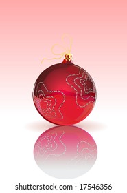 Vector Illustration of blue Christmas Ball decorated with snowflake on blue Background with reflection