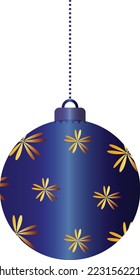 Vector illustration of Blue Christmas ball with gold colored flowers decoration