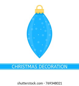 Vector illustration of blue Christmas tree decoration ball isolated on white background, in flat style.