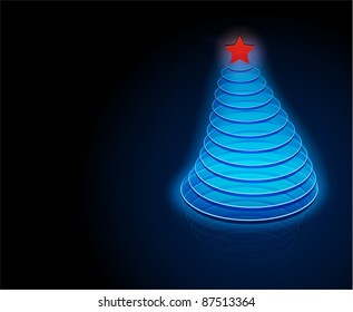 Vector illustration of blue christmas tree contained of glass disks.