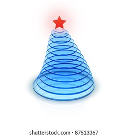 Ilustración vectorial del árbol de navidad azul contenido en discos de vidrio.