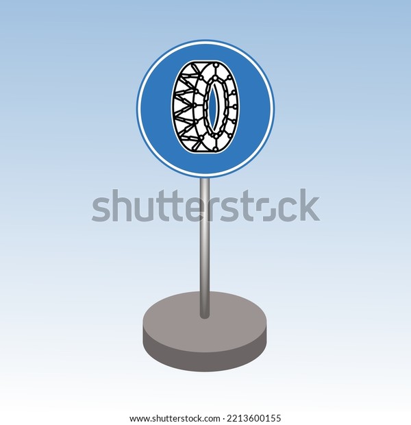 Vector illustration of blue\
circular mandatory signs used in winter. Beware of ice on the\
road.
