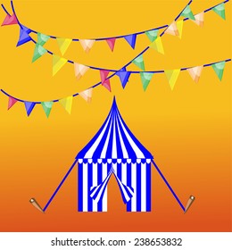 Vector illustration of blue circus tent at daytime 