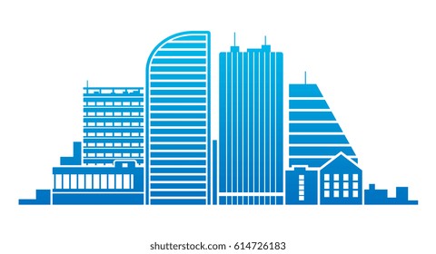 Vector illustration of blue city modern buildings. 