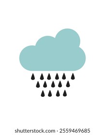  Vector illustration of a blue cloud with dark raindrops representing heavy rain. Suitable for weather applications and storm forecasts.
