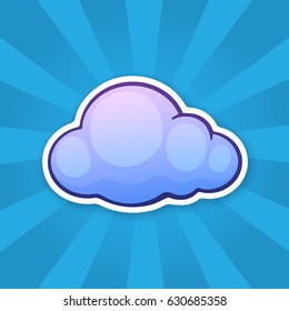 Vector illustration. Blue cloud. Weather symbol. Sticker in cartoon style with contour. Decoration for greeting cards, patches, prints for clothes, badges, posters, emblems