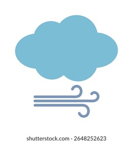 Vector illustration of a blue cloud and a wind icon. The weather forecast icon.
