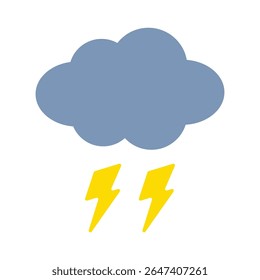 Vector illustration of blue clouds with a lightning icon. The weather forecast icon.