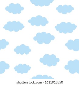 Vector illustration. Blue clouds on white background seamless pattern.