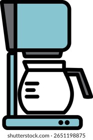 Vector illustration of a blue coffee maker with glass pot on transparent background, modern kitchen appliance