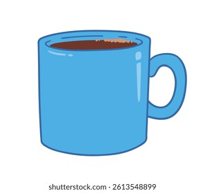 Vector illustration of a blue coffee mug filled with hot drink