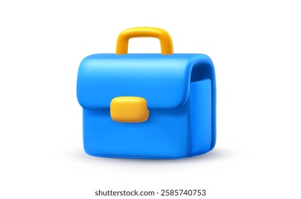 Vector illustration of blue color business brief case icon. 3d cartoon style design of office work briefcase. Male work bag for portfolio and document with lock for web, site, banner