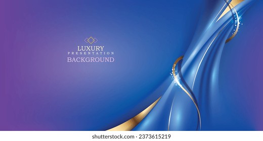 vector illustration blue color creative and modern geometric digital luxury background with golden curve waves, use for greeting card,award backdrop,cover and banner.