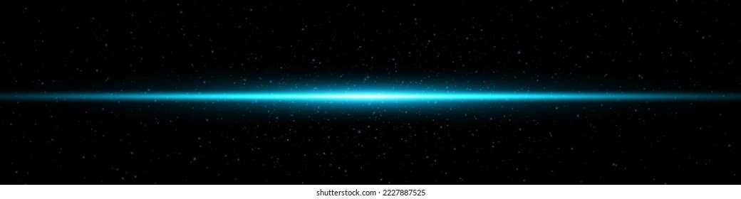 Vector illustration in blue color with dust and glitter. Abstract laser beams of light. Chaotic neon rays of light on a black background.