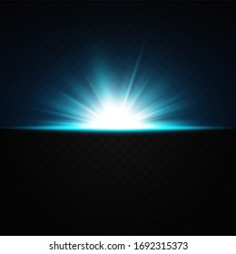 Vector illustration of a blue color. Glow light effect. Vector illustration. Christmas flash. dust,shining sun, bright flash. 