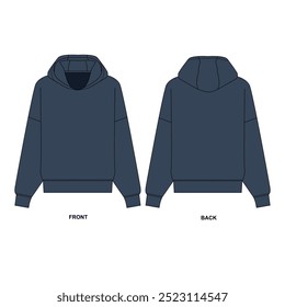 Vector illustration of blue color hoodie, front and back view. Sketch hoodie on white background. Drawing of hooded sweatshirt, vector.