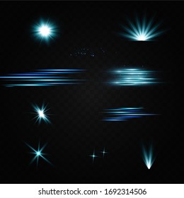 Vector illustration of a blue color. Light effect. Abstract laser beams of light. Chaotic neon rays of light .