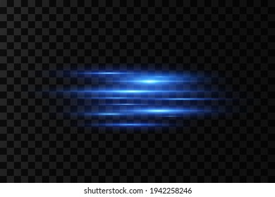 Ilustración vectorial de un color azul. Efecto ligero. Vigas de luz láser abstractas. Caóticos neones de luz.