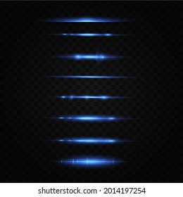 Ilustración vectorial de un color azul. Efecto ligero. Vigas de luz láser abstractas. Caóticos neones de luz.

