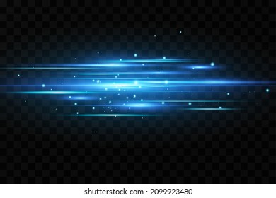Ilustración vectorial de un color azul. Efecto ligero. Vigas de luz láser abstractas. Rayos de luz de neón caóticos 
