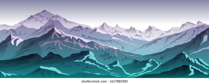 Vector illustration of blue color of mountains during sunset