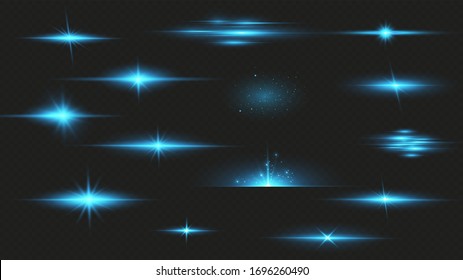 Vector illustration of a blue color. Set of  light effects. Flashes and glares. Bright rays of light. Glowing lines. Vector illustration. Christmas flash. dust.