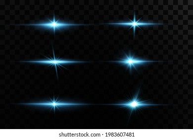 Vector illustration of a blue color. Set of  light effects. Flashes and glares. Bright rays of light. Glowing lines. Vector illustration. Christmas flash. dust.