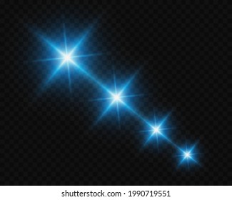Ilustración vectorial de un color azul. Conjunto de efectos de la luz. Flashes y bengalas. Rayos luminosos. Líneas brillantes. Ilustración vectorial. Navidad. polvo.