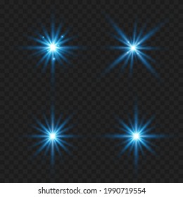 Vector illustration of a blue color. Set of light effects. Flashes and glares. Bright rays of light. Glowing lines. Vector illustration. Christmas flash. dust.