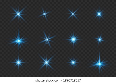 Ilustración vectorial de un color azul. Conjunto de efectos de la luz. Flashes y bengalas. Rayos luminosos. Líneas brillantes. Ilustración vectorial. Navidad. polvo.