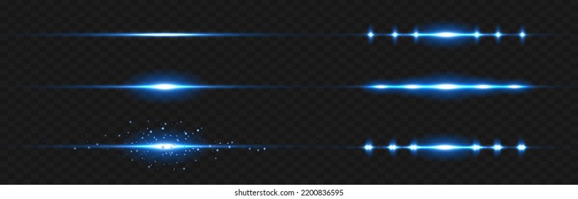 Vector illustration in blue color. Set of light effects. Glare and flash. Bright beams of light. Glowing lines. Vector illustration.Dust. Christmas Flash.