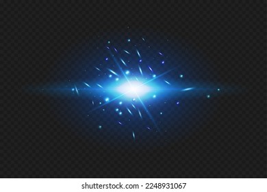 Vektorgrafik in blauer Farbe. Set von Lichteffekten. Schein und Blitz. Helle Lichtstrahlen. Glühende Linien. Vektorgrafik.Staub. Weihnachtsblitz.