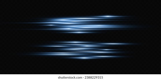 Ilustración vectorial en color azul. Conjunto de efectos de la luz. Glare y flash. Vigas luminosas. Líneas brillantes. Ilustración del vector.Polvo. Flash de Navidad.